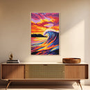 Ocean Wave, Sunset Surf, Vibrant Seascape, Canvas Print, Coastal Wall Art, Beach House Decor, Bold Colors, Surfing Aesthetic, Modern Art