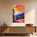 Mountain Sunset, Fall Landscape, Autumn Trees, Rustic Wall Art, Framed Canvas Print, Nature Scene, Cabin Decor, Cozy Aesthetic