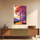 Fall Trees, Bold Landscape Art, Framed Canvas Print, Warm Tones Wall Decor, Nature Painting, Living Room Art, Autumn Colors, Modern Art