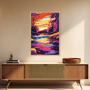 River Sunset, Serene Landscape Art, Canvas Print, Vibrant Nature Painting, Water Reflection Art, Relaxing Home Decor, Modern Wall Art