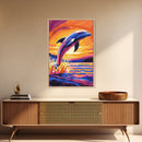 Leaping Dolphin, Ocean Art, Coastal Decor, Vibrant Seascape, Canvas Print, Beach House Wall Art, Nautical Aesthetic, Bold Colors