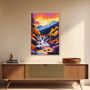 Mountain Stream, Autumn Waterfall Art, Canvas Print, Colorful Fall Landscape, Nature Wall Decor, Cozy Home Art, Vibrant Living Room Art