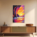 Coastal Cliffs, Fiery Ocean Sunset, Framed Canvas Print, Bold Nature Art, Dramatic Seascape Painting, Modern Wall Decor, Ocean Lover Gift
