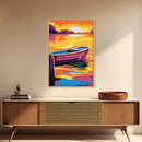 Sunset Rowboat, Lake House Art, Nautical Wall Decor, Coastal Art, Framed Canvas Print, Bedroom Art, Ocean Sunset Painting