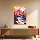 Autumn Waterfall, Mountain Landscape, Vibrant Nature, Scenic View, Framed Canvas Print, Living Room Wall Art, Fall Home Decor