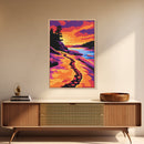 Coastal Sunset, Ocean Pathway, Golden Hour, Vibrant Seascape, Canvas Print, Nautical Home Decor, Modern Coastal Painting
