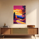Serene Forest, Mountain Road, Scenic View, Golden Sunset, Canvas Print, Rustic Cabin Wall Art, Fall Home Decor, Nature Painting