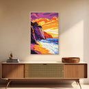 Ocean Wave, Sunset Splash, Surf Art, Framed Canvas Print, Coastal Wall Art, Nautical Home Decor, Tropical Landscape Painting