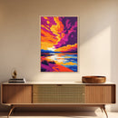 Sunset Glow, Scenic Painting, Colorful Art, Beach Landscape, Framed Canvas Print, Bedroom Wall Art, Bohemian Home Decor, Nature Wall Art