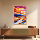 Dunes at Sunset, Coastal Landscape, Vibrant Beach Art, Nature Wall Decor, Canvas Print, Boho Wall Art, Bedroom Decoration, Ocean Scene