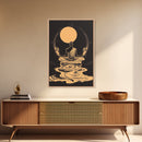 Meditation Art, Zen Moon, Spiritual Artwork, Mystical Wall Decor, Canvas Print, Minimalist Wall Art, Yoga Studio, Serene Black and Gold