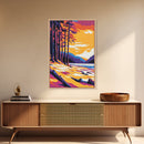 Forest Trees, Nature Art, Wilderness Decor, Vibrant Sunset, Framed Canvas Print, Cabin Wall Art, Rustic Home Decor, Scenic Landscape