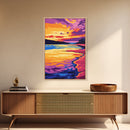 Beach Sunset, Tropical Art, Ocean Painting, Colorful Landscape, Framed Canvas Print, Coastal Home Decor, Living Room Wall Art, Seaside Art