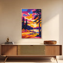 Mountain Camp, Tent Sunset, Pine Forest, Framed Canvas Print, Outdoor Adventure, Rustic Home Art, Cozy Cabin Vibes, Boho Wall Art
