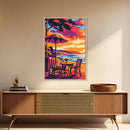Sunset Canoe, Fiery Sky, Lake Horizon, Canvas Print, Serene Landscape, Home Wall Decor, Nature Aesthetic, Warm Tones, Fall Decor
