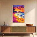 Beach Sunset Art, Coastal Ocean Painting, Vibrant Seascape Print, Tropical Wall Decor, Summer Beach Scene, Framed Canvas Print, Bedroom Art