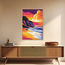Ocean Waves Art, Coastal Beach Painting, Sunset Seascape Print, Vibrant Ocean View, Nautical Home Decor, Framed Canvas Print