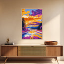 Sunset Highway, Road Trip Art, Colorful Travel Decor, Adventure Wall Art, Wanderlust Aesthetic, Framed Canvas Print, Unique Gift