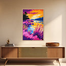 Colorful Lakeside, Canvas Print, Bold River Art, Nature Inspired Decor, Scenic Water View, Vibrant Landscape, Cozy Home Wall Art