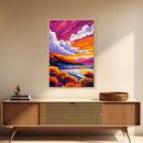 Coastal Sunset, Vibrant Sky, Ocean Landscape, Serene Beach Scene, Nautical Home Decor, Relaxing Artwork, Framed Canvas Print, Gift