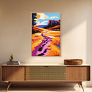 Mountain Trail Art, Vibrant Landscape Painting, Colorful Nature Print, Rustic Canvas Print, Living Room Wall Art, Boho Home Decor