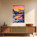 Mountain Lake Art, Colorful Nature Painting, Vibrant Landscape Canvas Print, Rustic Wall Art, Cabin Decor, Living Room Wall Art