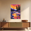 Mountain River Art, Vibrant Nature Painting, Colorful Landscape Canvas Print, Rustic Cabin Wall Art, Autumn Home Decor, Living Room Art