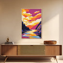 River Sunset Art, Colorful Nature Painting, Vibrant Landscape Canvas Print, Rustic Home Decor, Living Room Wall Art, Autumn Wall Art