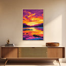 Sunset Reflection Art, Vibrant Lake Painting, Colorful Nature Canvas Print, Tranquil Home Decor, Boho Wall Art, Living Room Art
