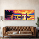 Ducks on Lake, Nature Canvas Print, Vibrant Sunset Painting, Wildlife Wall Art, Framed Canvas Print, Cabin Decor, Rustic Living Room Art