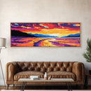 Sunset River Path, Landscape Wall Art, Vibrant Nature Print, Living Room Wall Art, Framed Canvas Print, Autumn Wall Decor, Colorful
