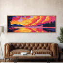 Fiery Sky Reflection, Mountain Lake Art, Vibrant Sunset Print, Nature Wall Decor, Framed Canvas Print, Living Room Wall Art, Bold