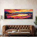 Autumn River, Sunset Landscape Painting, Colorful Nature Print, Scenic Wall Art, Framed Canvas Print, Living Room Decor, Boho Art