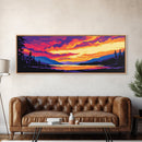 Twilight Over Mountains, Vibrant Nature Print, Sunset Landscape Art, Boho Wall Decor, Framed Canvas Print, Living Room Art, Colorful