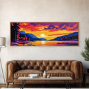 Serene Lake Sunset, Vibrant Nature Painting, Colorful Wall Art, Peaceful Landscape, Framed Canvas Print, Living Room Decor, Boho