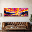 Campfire Glow, Wilderness Bonfire, Vibrant Sunset, Cabin Decor, Framed Canvas Print, Outdoor Wall Art, Rustic Living Room, Cozy Fall Art