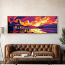 Sunset Cabin, Lakeside Retreat, Mountain House, Vibrant Nature Art, Framed Canvas Print, Rustic Wall Art, Autumn Decor, Cabin Aesthetic