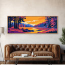 Mountain Cabin, Sunset Lake, Remote Getaway, Framed Canvas Print, Rustic Home Wall Art, Nature Retreat, Warm Aesthetic, Living Room Decor