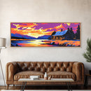 Forest Lake, Rocky Shoreline, Vibrant Sunset, Canvas Print, Fall Painting, Home Wall Art, Earthy Tones, Cabin Aesthetic, Warm Colors