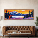 Snowy Peak, Winter Landscape Art, Rustic Lodge Wall Decor, Framed Canvas Print, Mountain Cabin Painting, Christmas Home Accent, Gift Idea