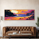 Coastal Sunset, Cliffside View, Ocean Horizon, Tranquil Beach Scene, Living Room Wall Art, Framed Canvas Print, Boho Decor