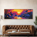 Waterfall, Forest Glow, Autumn River Scene, Peaceful Landscape, Warm Nature Decor, Framed Canvas Print, Living Room Wall Art