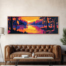 Sunset Reflection, Tranquil River, Forest Landscape, Cozy Nature Scene, Canvas Print, Modern Rustic Decor, Bedroom Wall Art