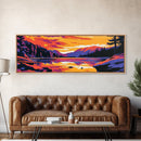 Sunset Lake, Nature Wall Art, Modern Landscape, Vibrant Colors, Wilderness Scene, Living Room Decor, Framed Canvas Print