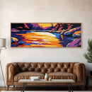 River Reflection, Colorful Landscape, Bold Wall Art, Rustic Cabin, Nature Lover Gift, Warm Sunset, Framed Canvas Print