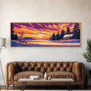 Cozy Cabin, Snowy Landscape, Christmas Wall Art, Winter Retreat, Warm Fireplace, Holiday Home, Lodge Aesthetic, Framed Canvas Print