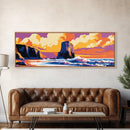 Coastal Cliffs, Ocean Sunset, Bold Seascape, Modern Beach Art, Tropical Vibes, Relaxing Scenery, Living Room Wall Art, Framed Canvas Print
