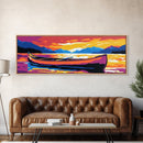 Canoe at Sunset, Nature Wall Art, Adventure Theme, Lake House Decor, Outdoor Aesthetic, Rustic Style, Framed Canvas Print