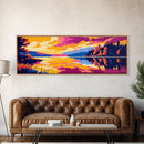 Tranquil Reflections, Nature Scene, Bold Colors, Relaxing Wall Art, Lakeside View, Wilderness Escape, Framed Canvas Print