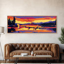 Sunset Trout, Fishing Wall Art, Cabin Decor, Nature Landscape, Framed Canvas Print, Colorful Fish Painting, Rustic Home, Lodge Art